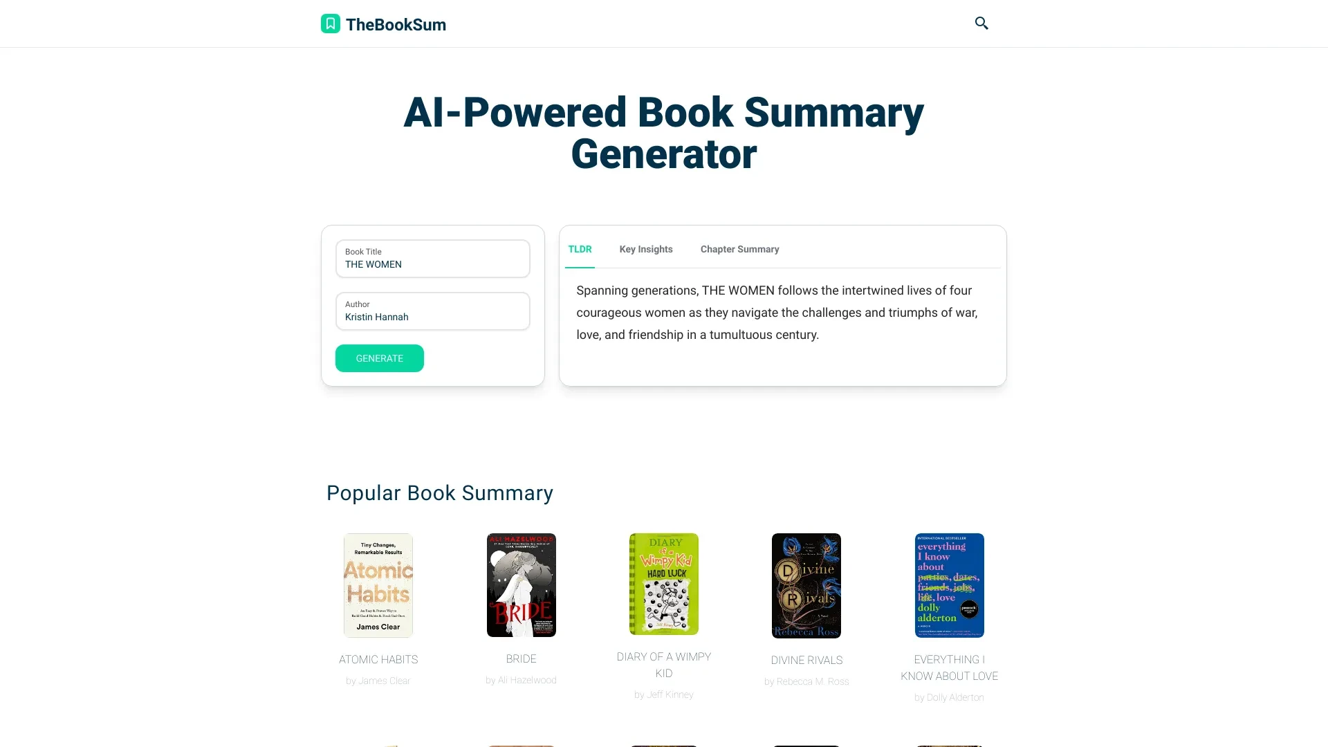 TheBookSum website preview