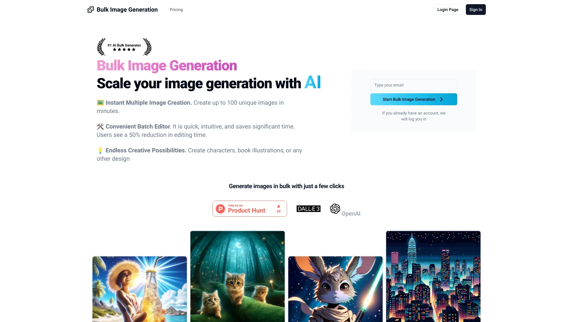 Bulk Image Generation with AI website preview