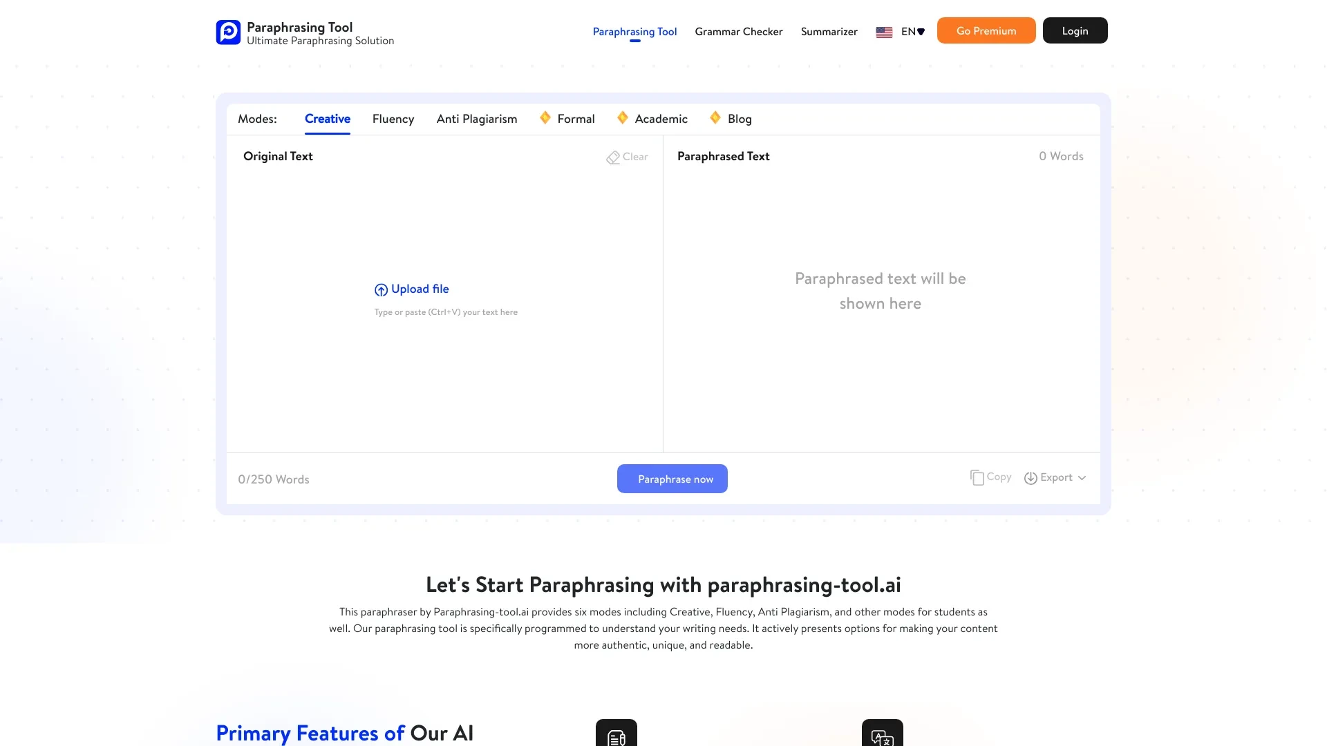 Paraphrasing-tool.ai website preview