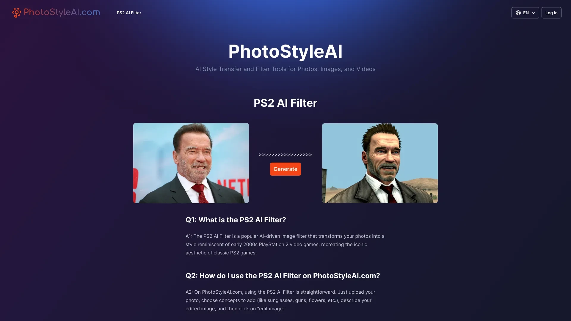 PhotoStyleAI website preview