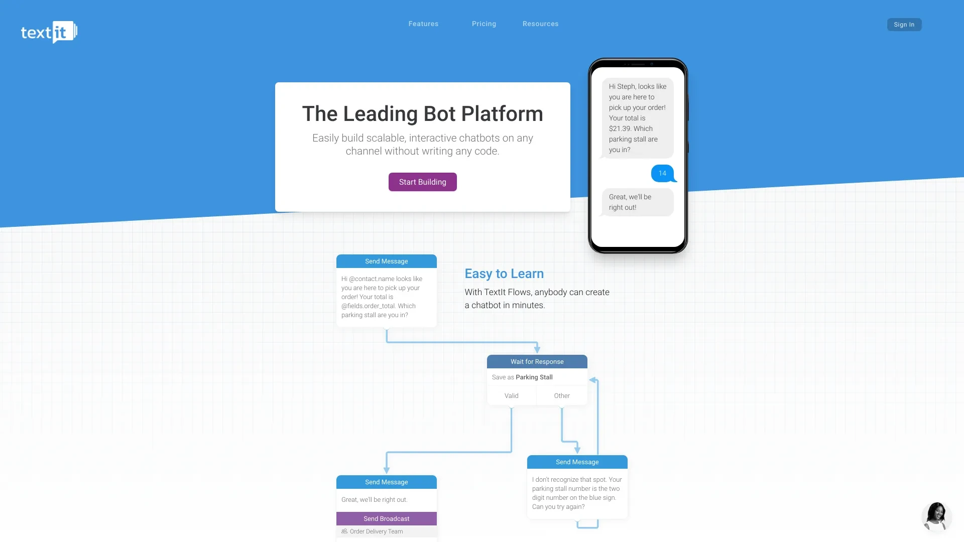 TextIt - The Leading Bot Platform website preview