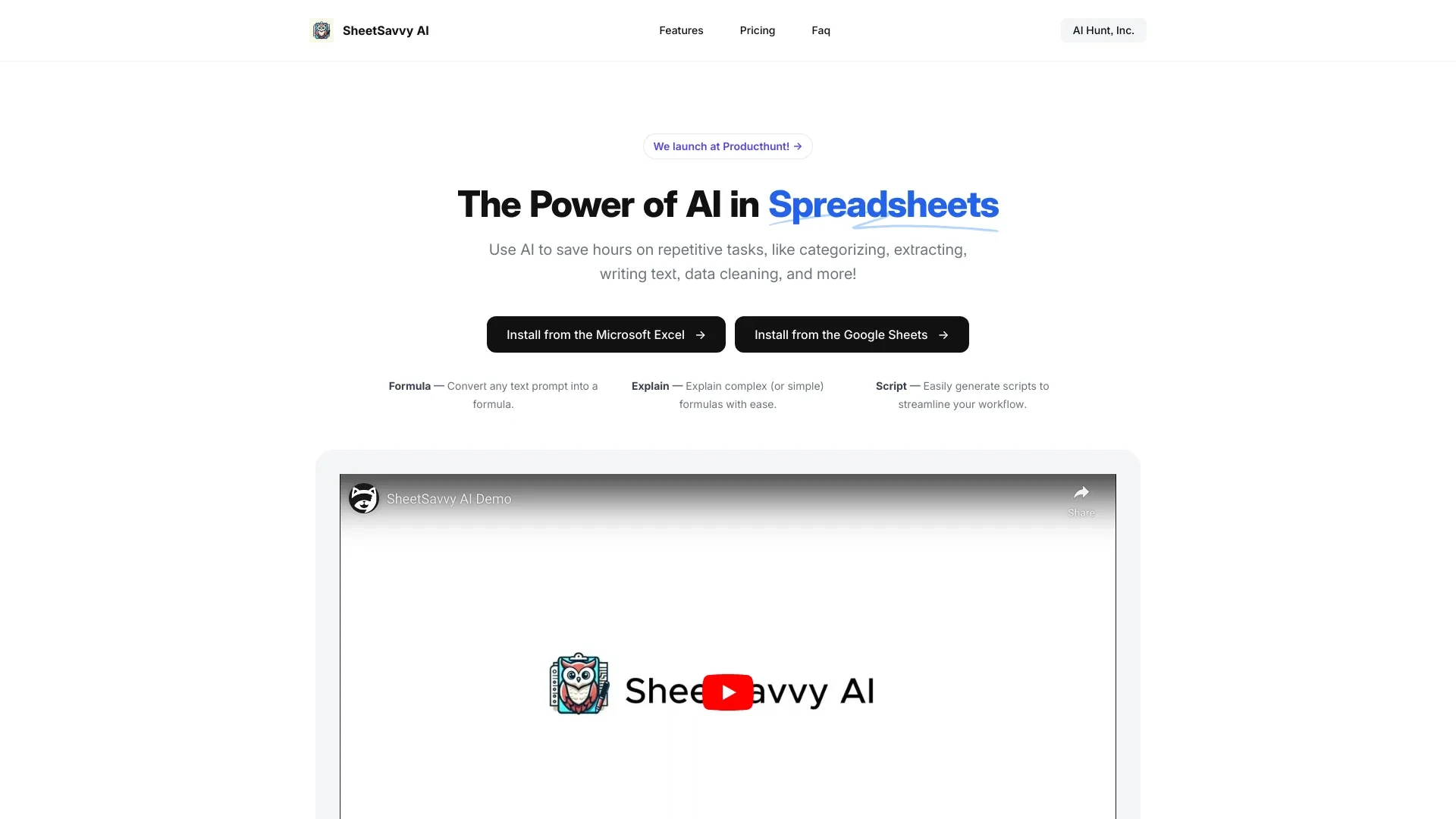 SheetSavvy AI website preview