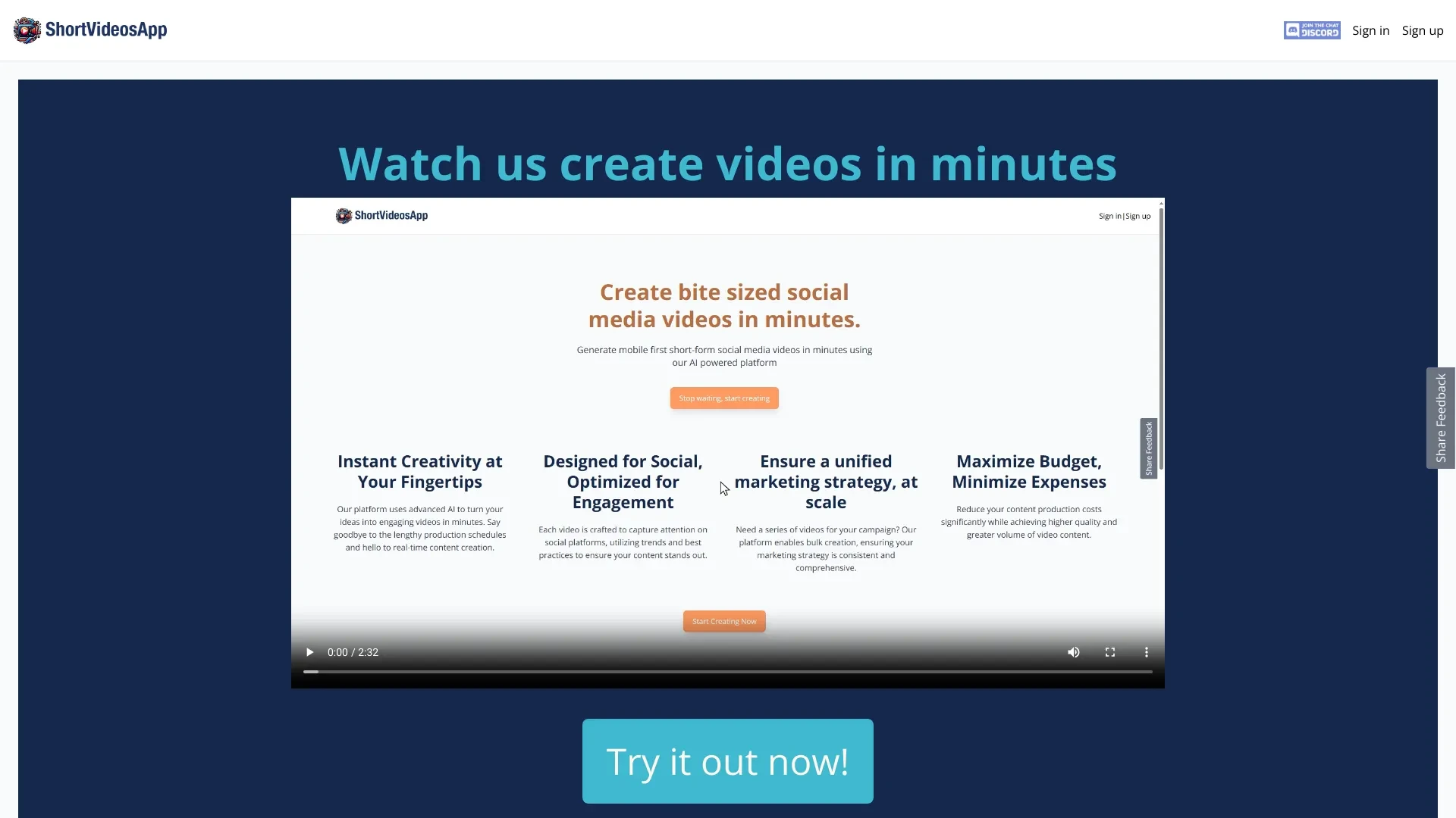 ShortVideosApp website preview