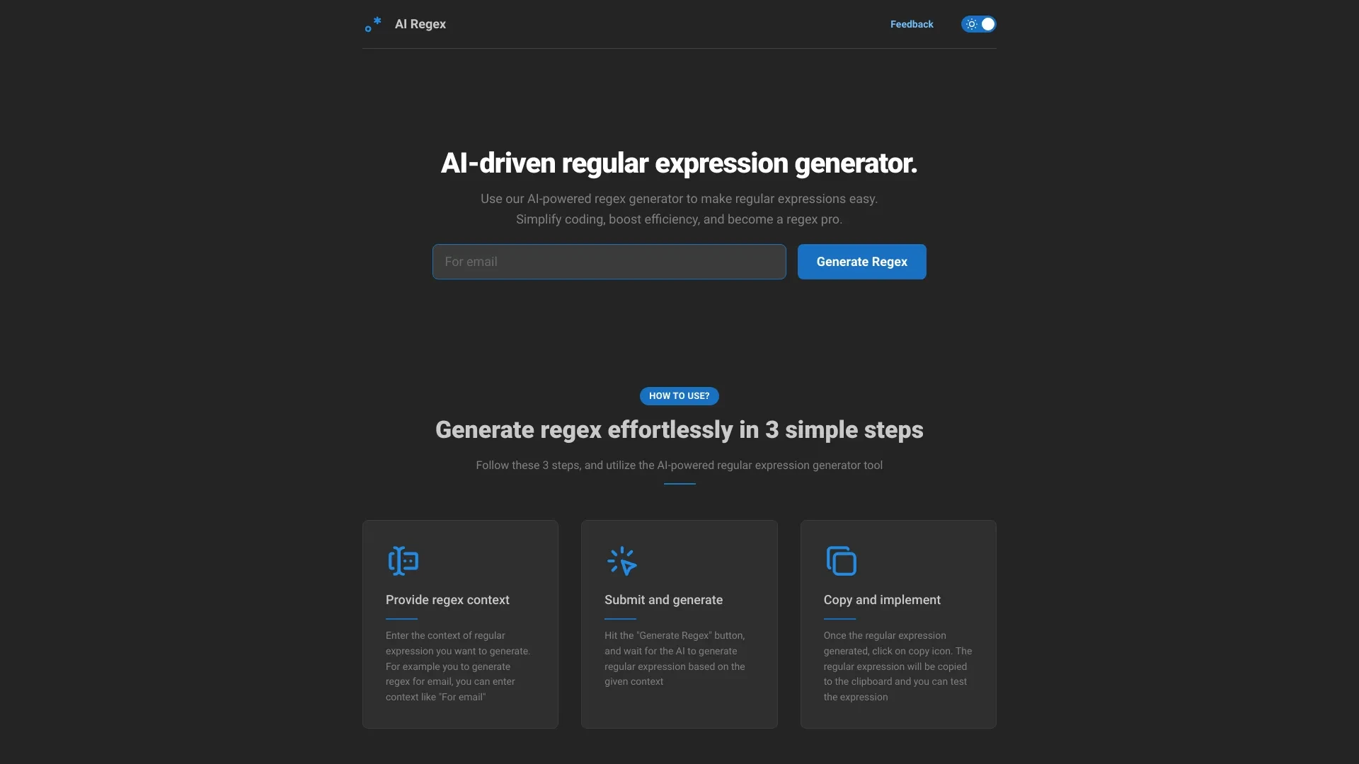 AI Regex - Generate Regex Easily with AI website preview