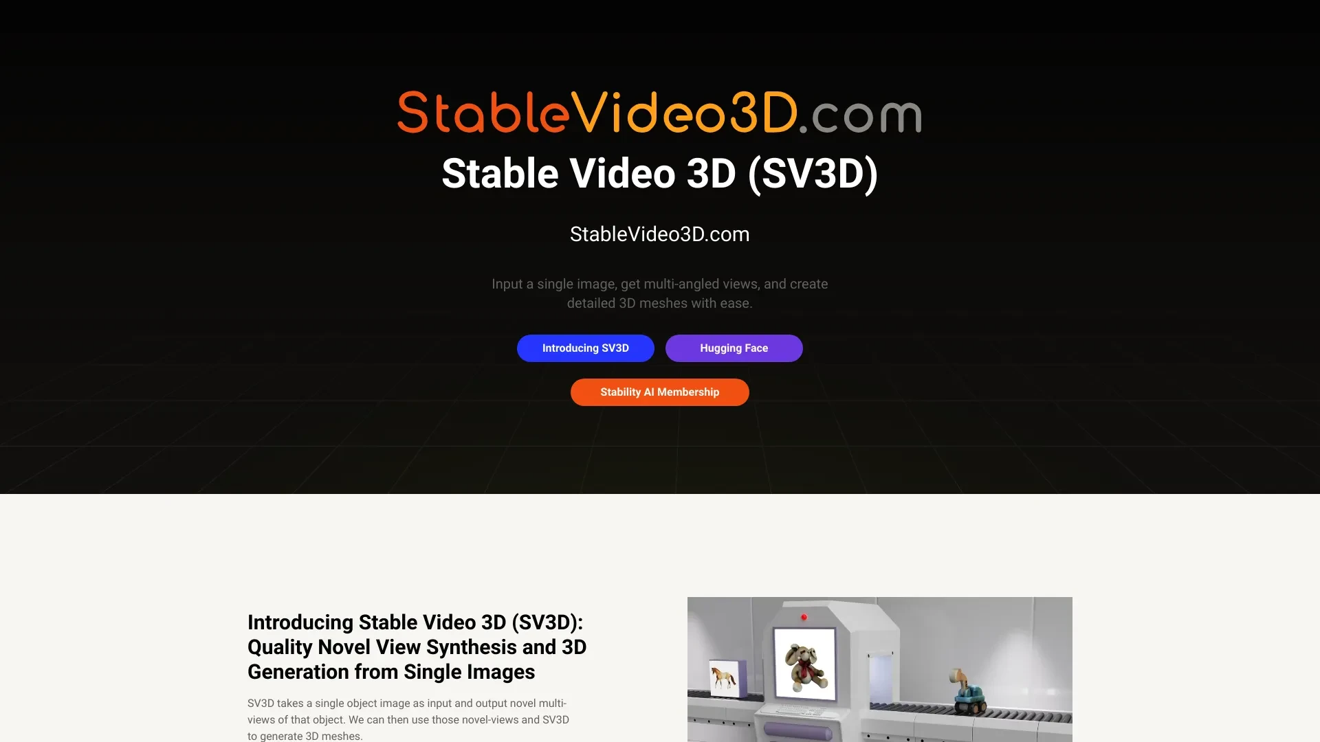 Stable Video 3D website preview