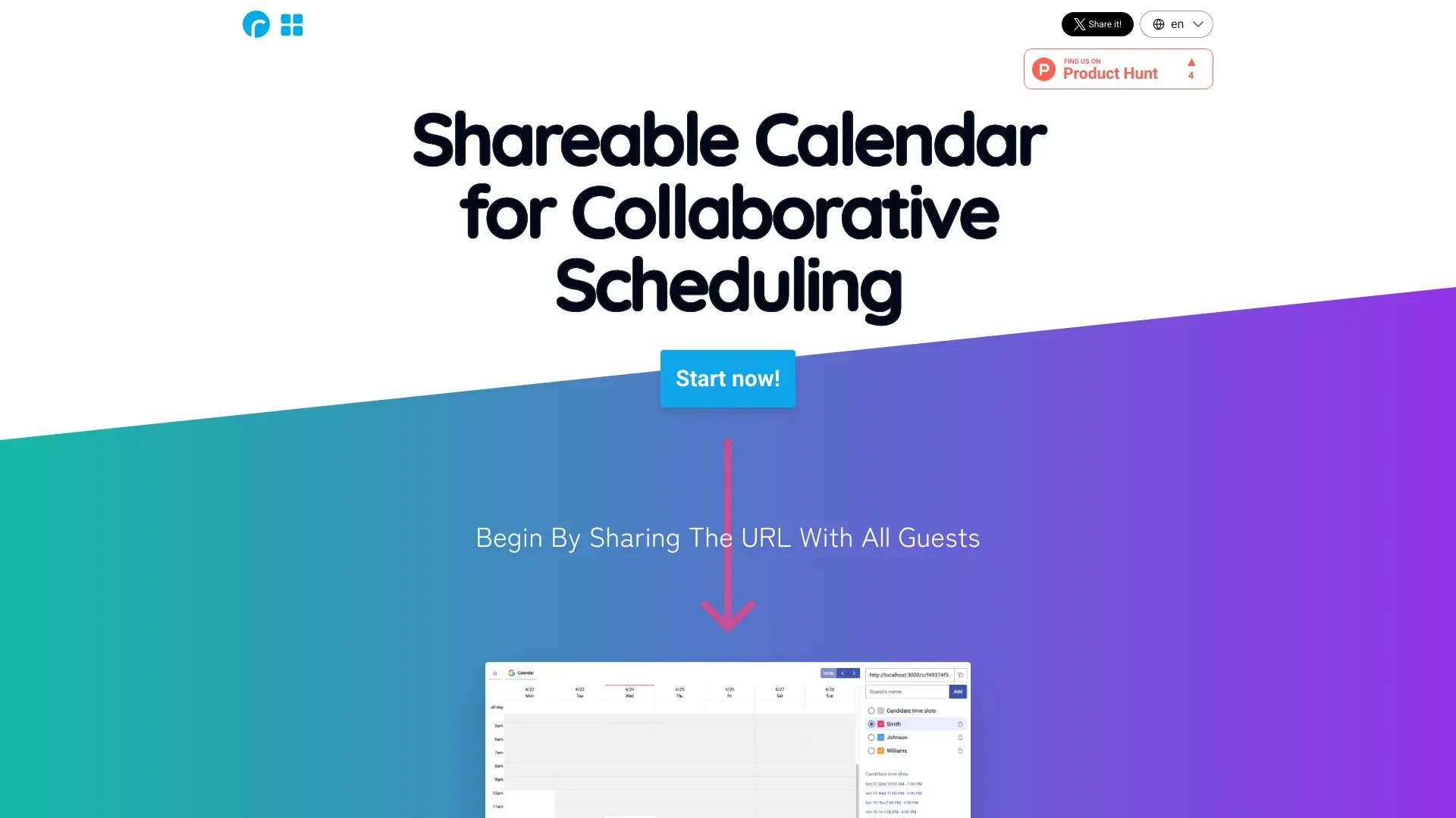 Shareable Calendar website preview