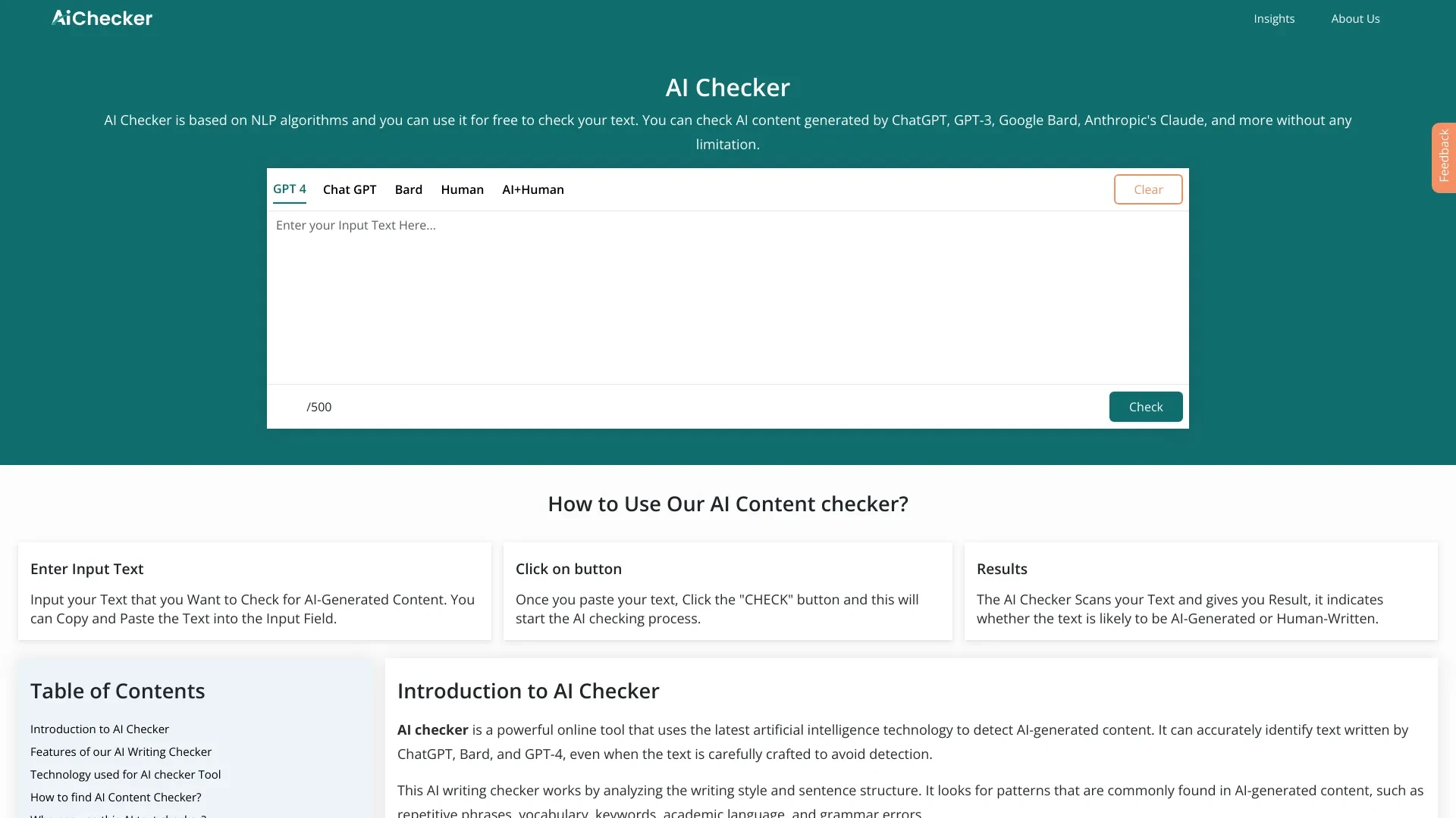 AI Checker website preview