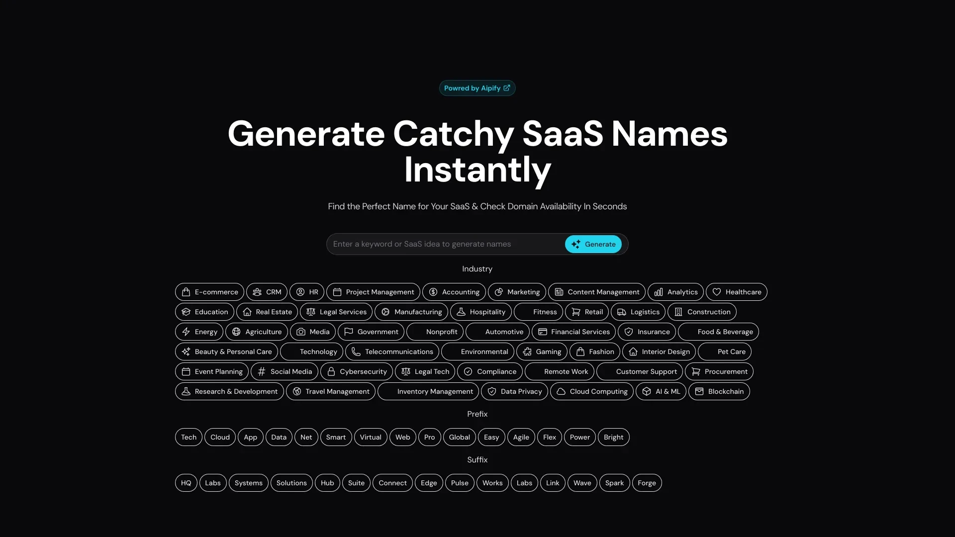 SaaS Name Generator website preview