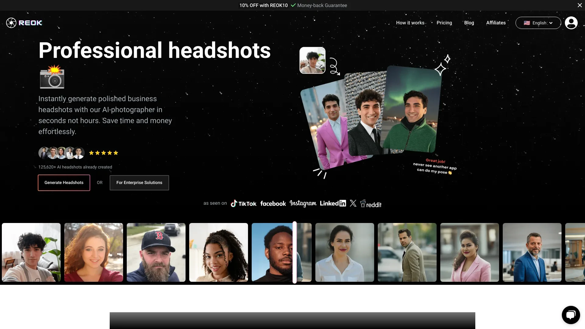 REOK AI Headshot Studio website preview