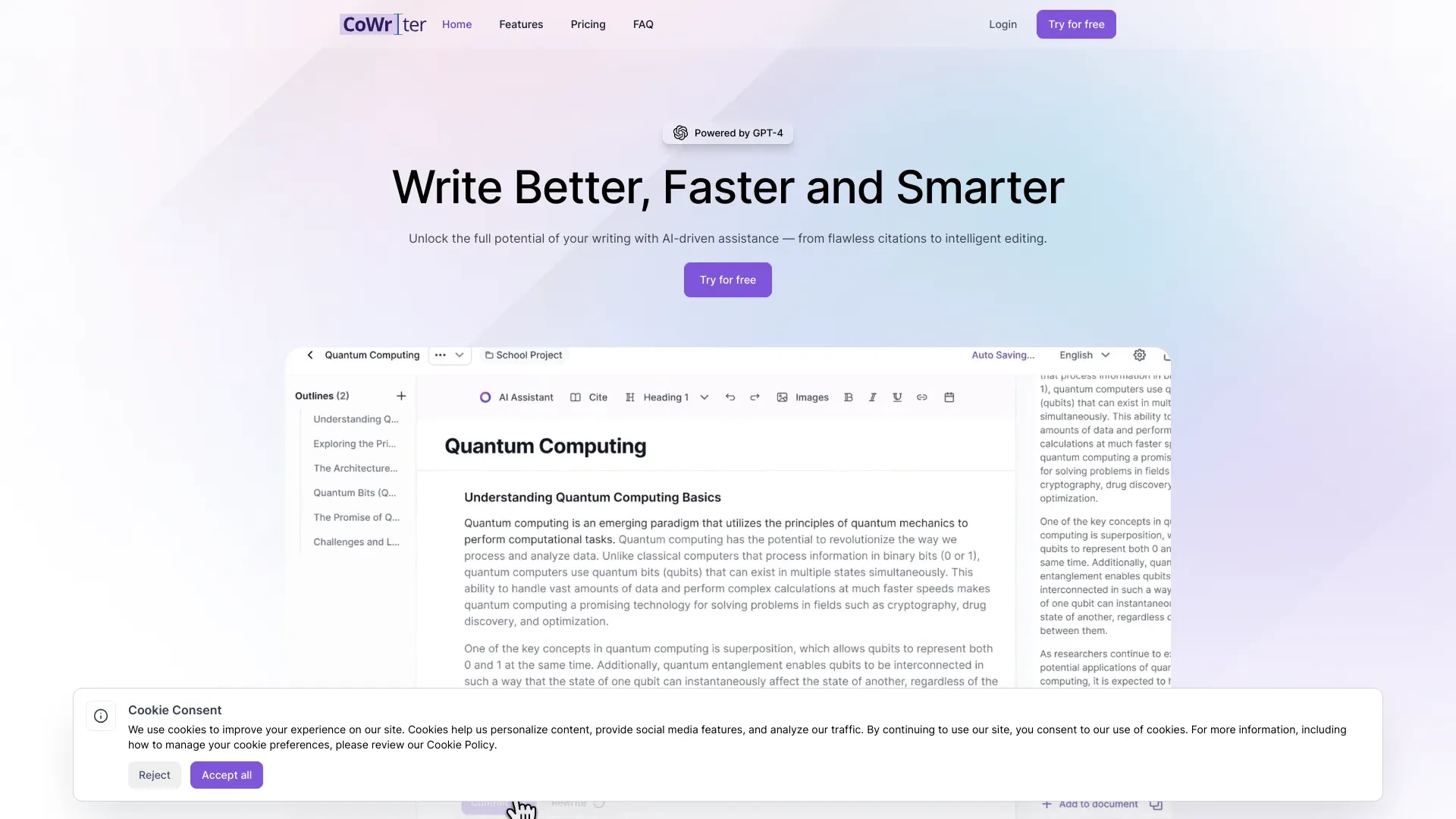 CoWriter website preview