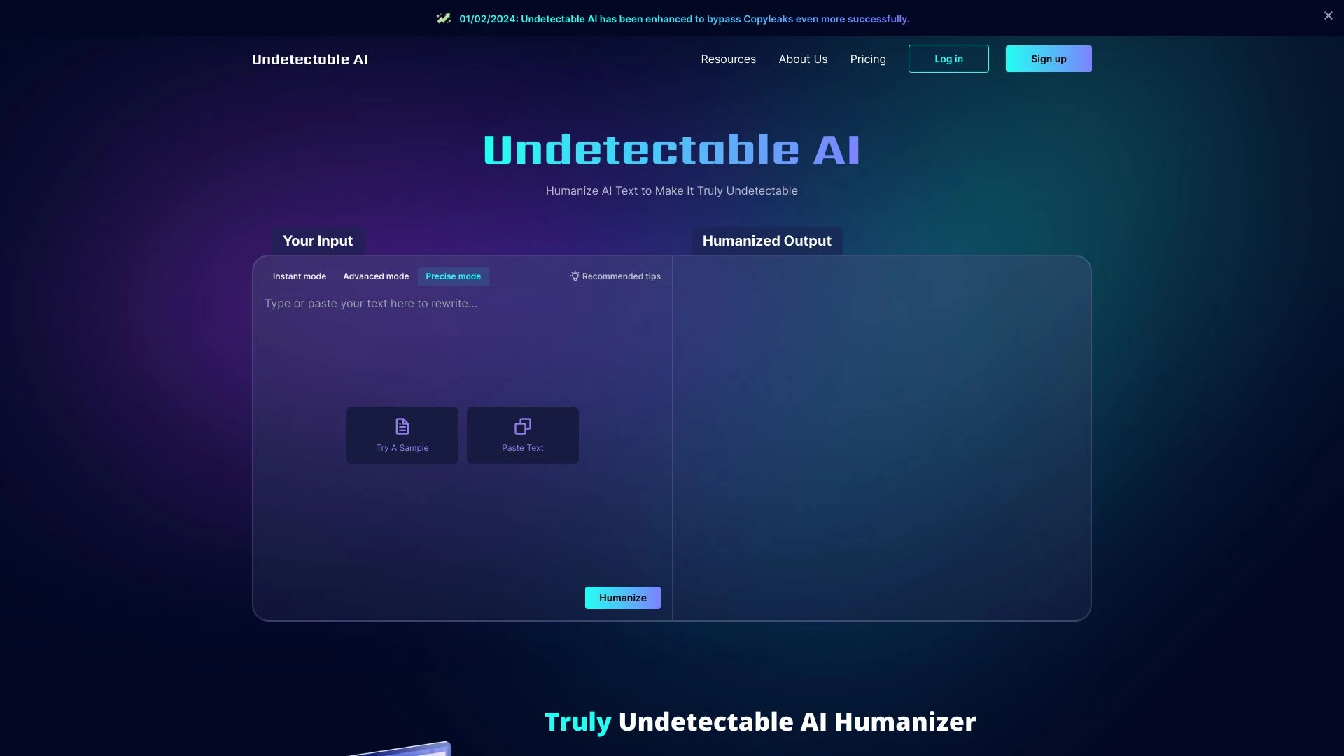 Undetectable AI website preview