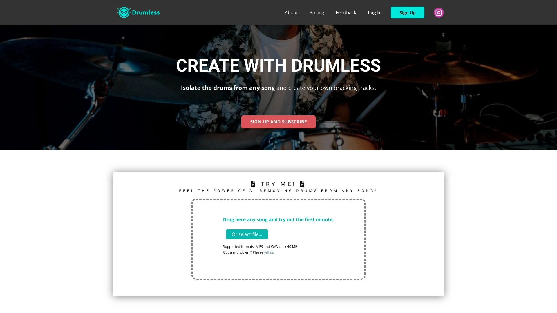 Drumless website preview