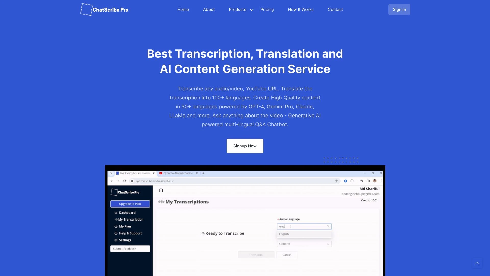 ChatScribe Pro website preview