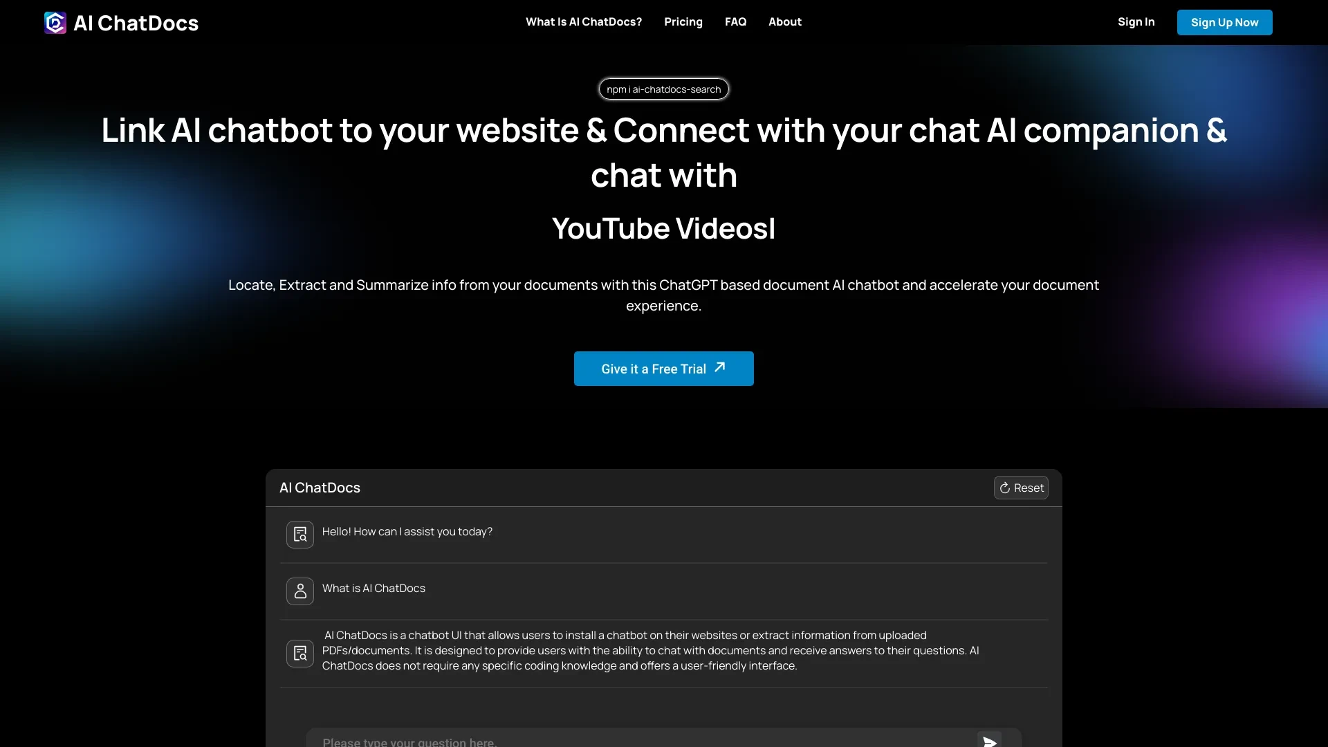 AI ChatDocs website preview