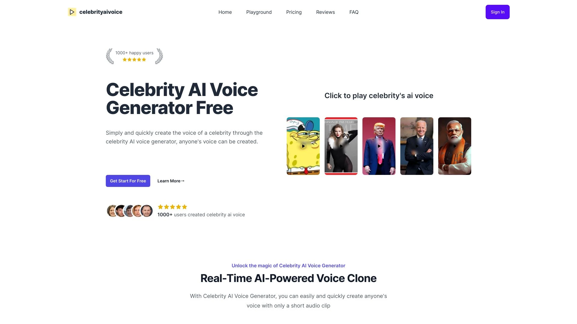 Celebrity AI Voice Generator website preview