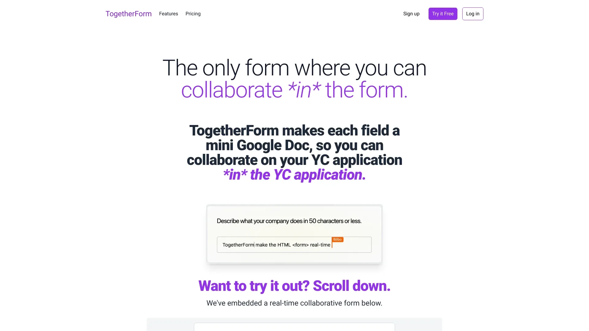 TogetherForm website preview