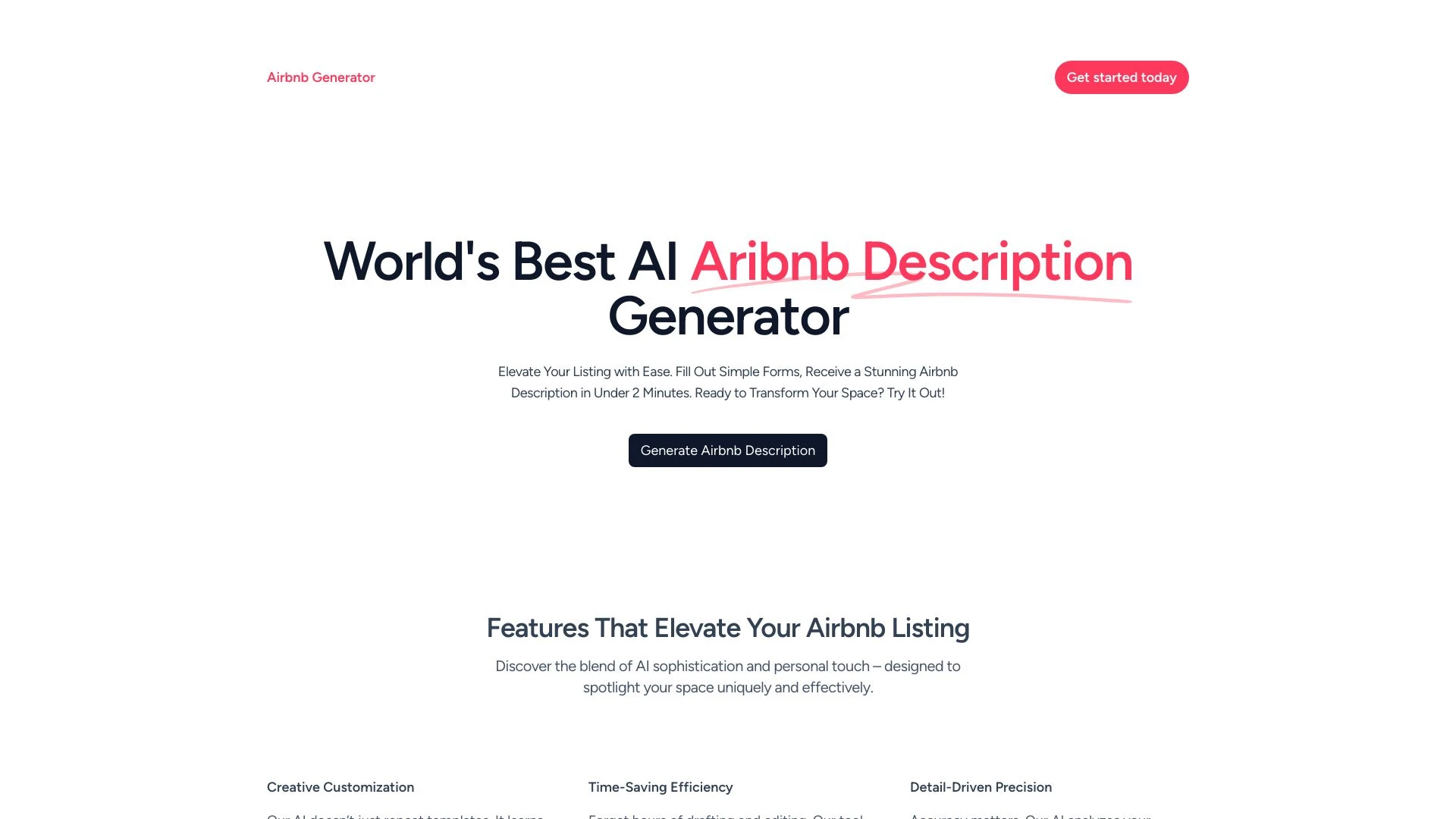 Airbnb Description Generator website preview