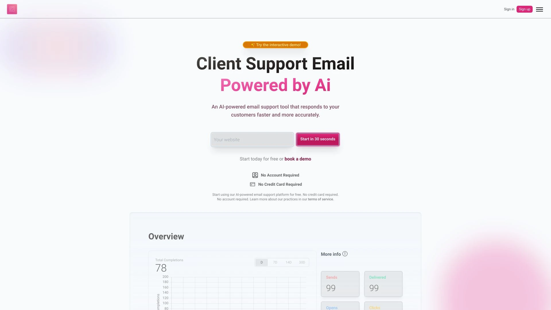 AI Support Email website preview