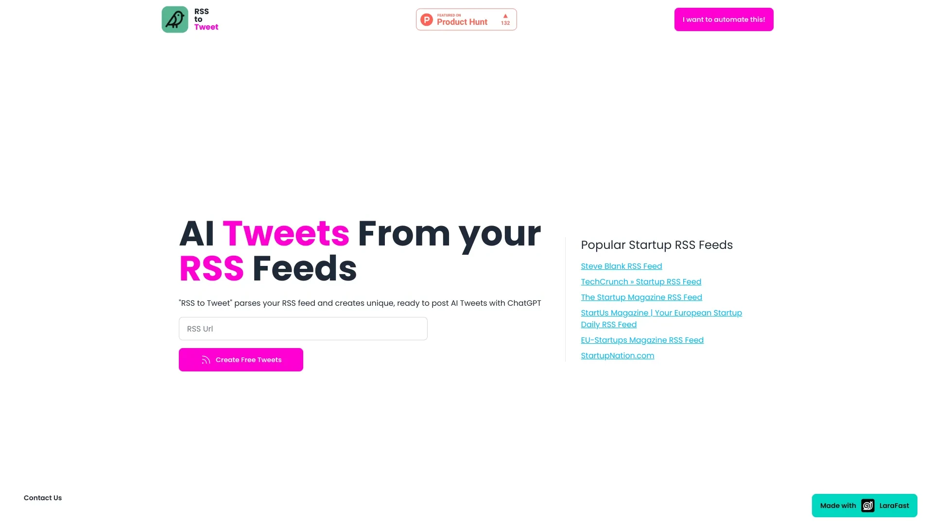 RSS to Tweet website preview