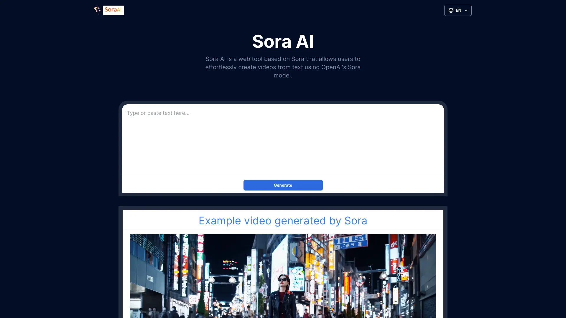 Sora AI website preview