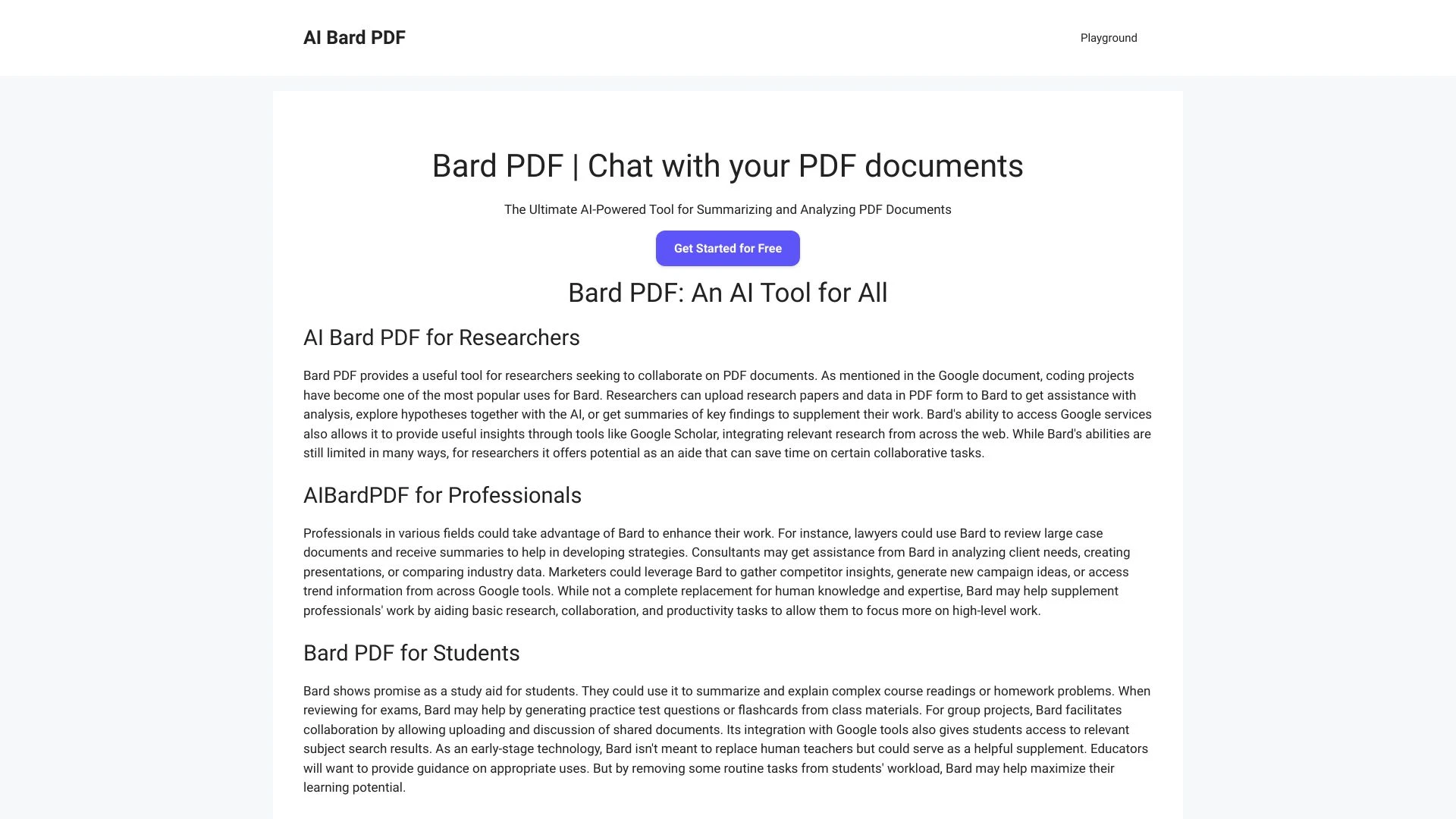 AI Bard PDF website preview