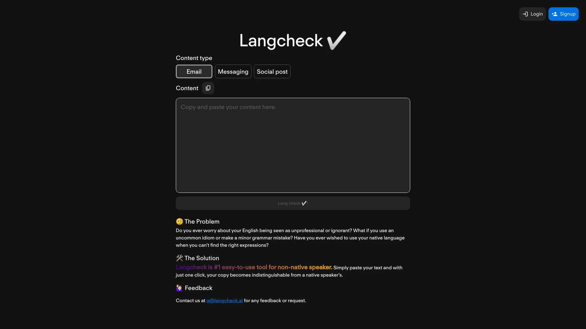 Langcheck website preview