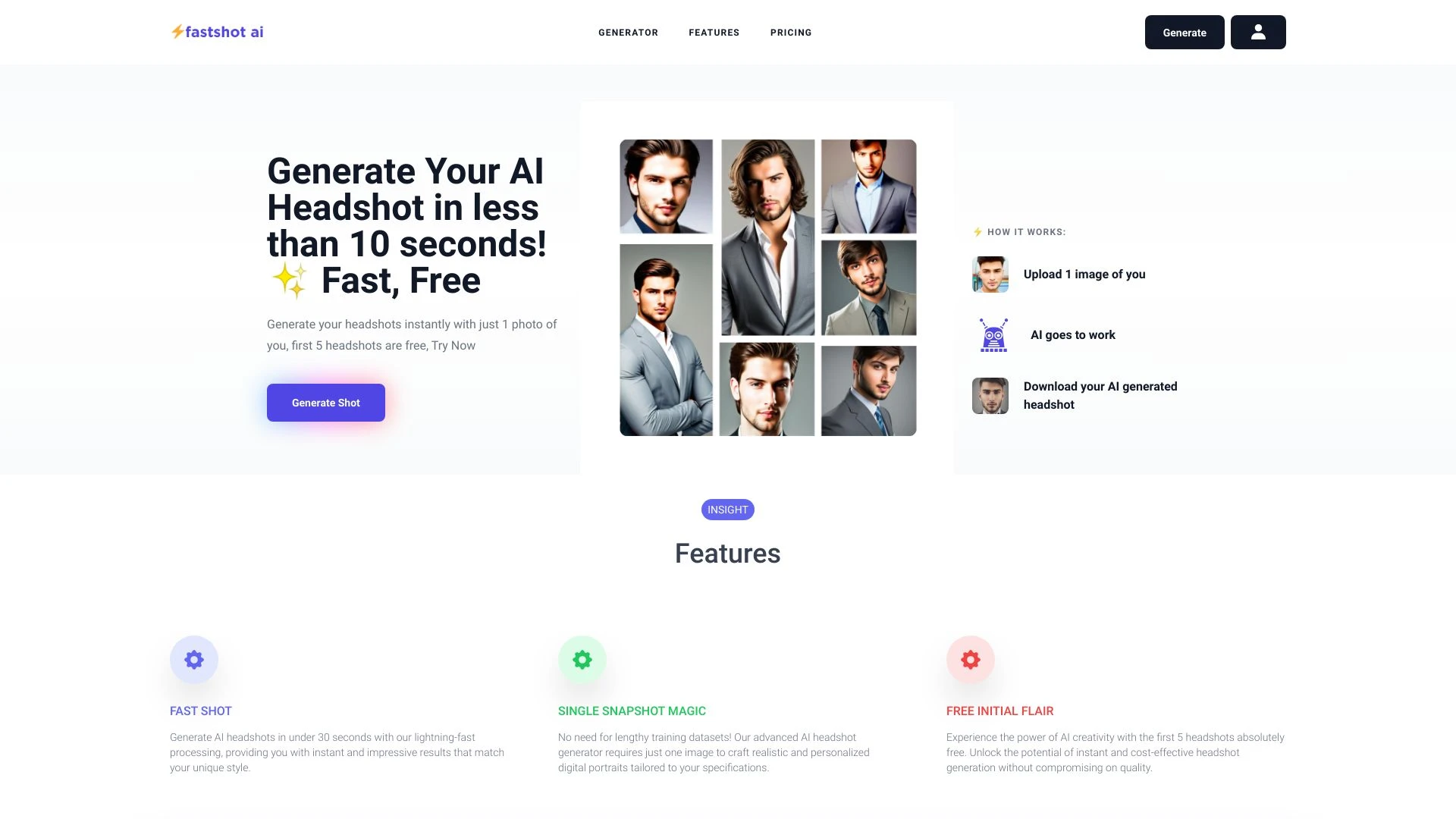 FastShot AI - Fast & Free Headshot Generator website preview