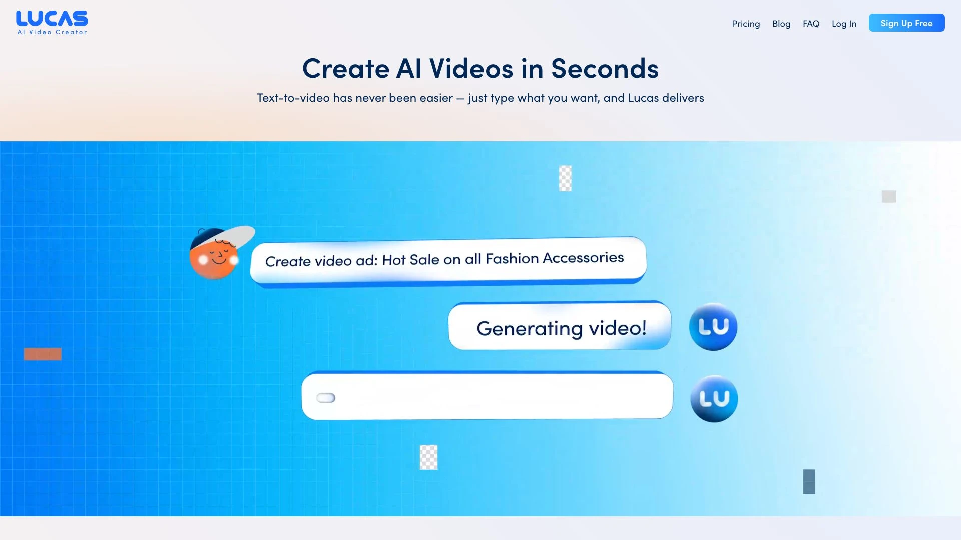 Lucas, AI Video Creator website preview