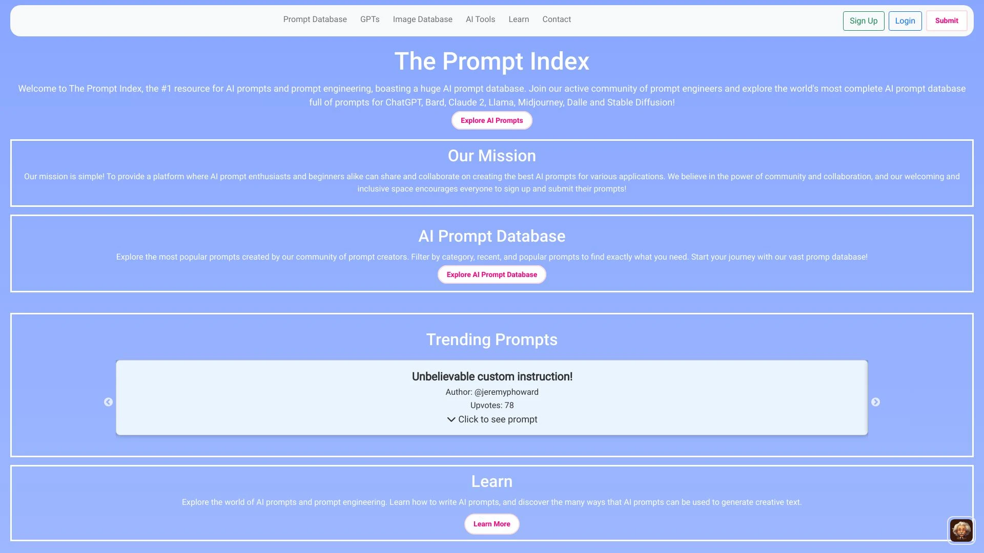 The Prompt Index website preview