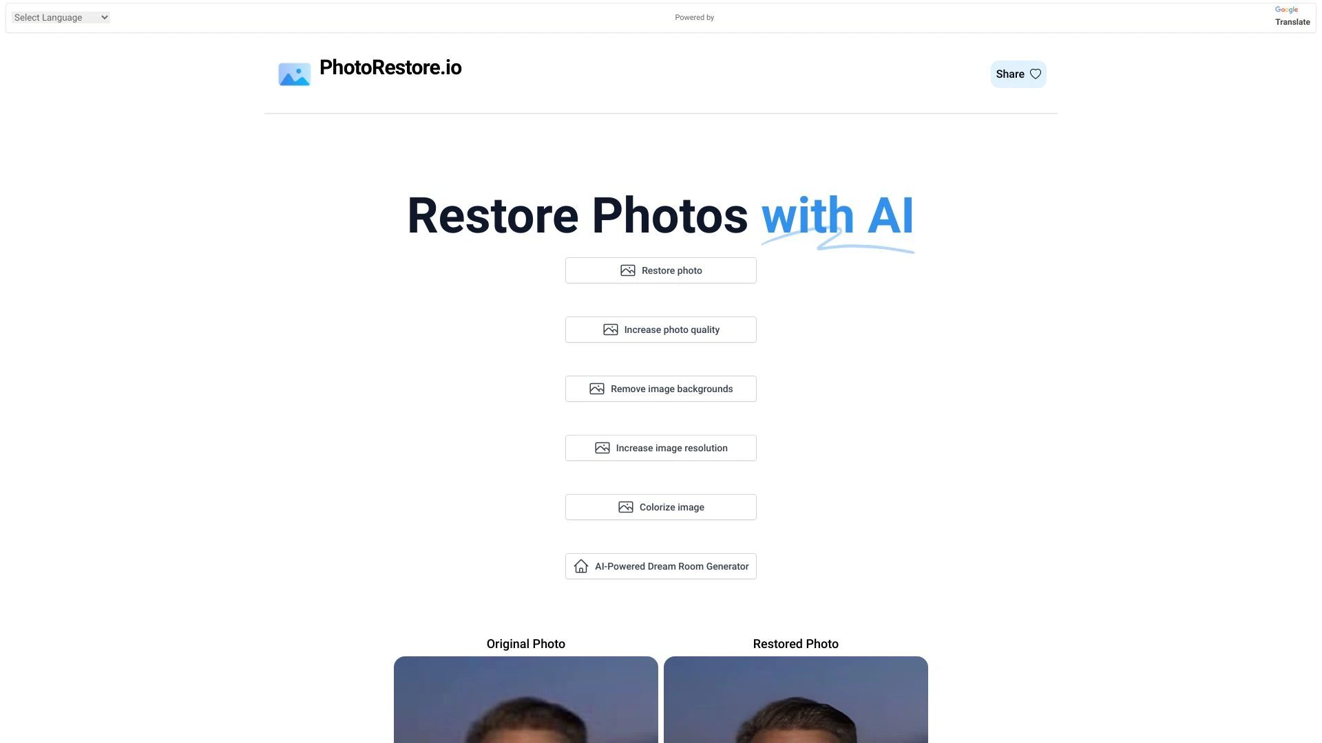 PhotoRestore.io website preview