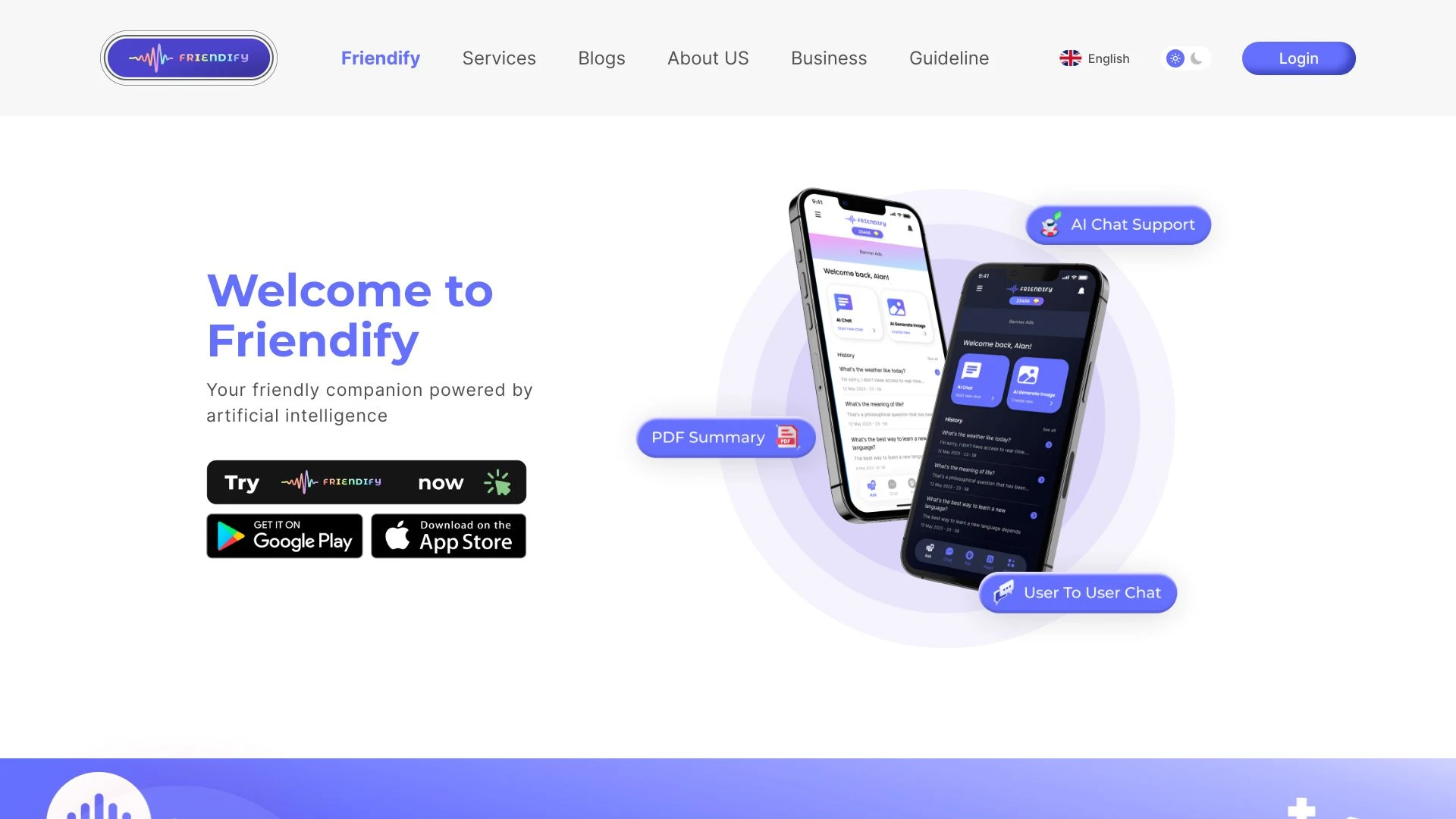 Friendify website preview