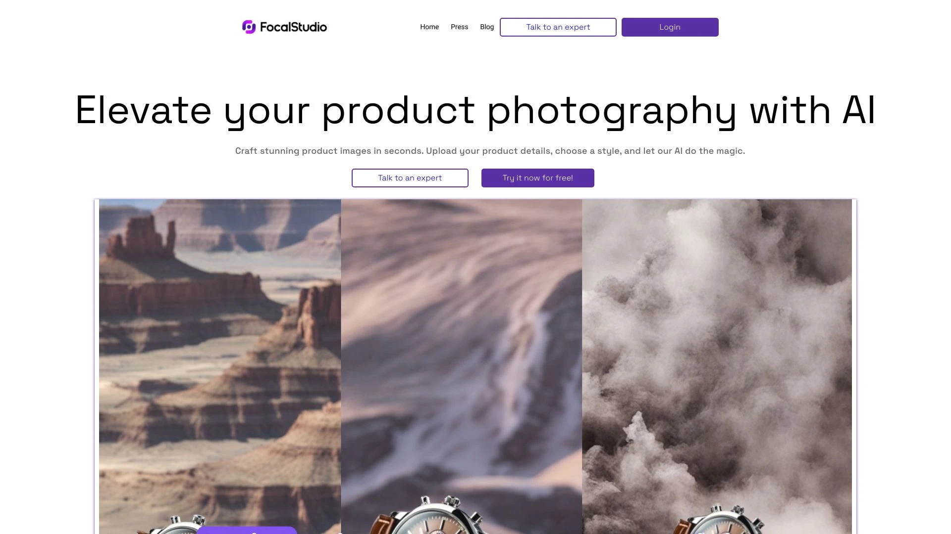 FocalStudio: AI-Powered Product Photography website preview