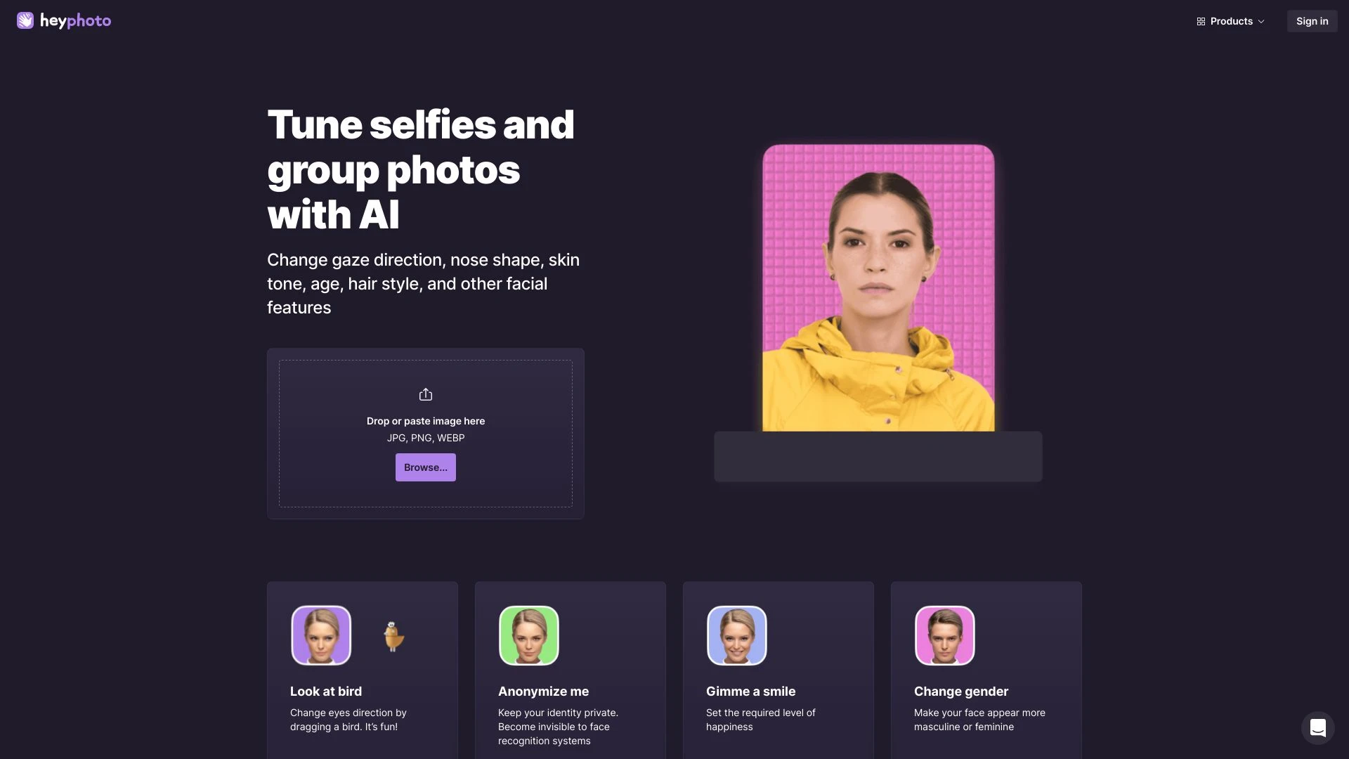 HeyPhoto AI Photo Editor Online website preview