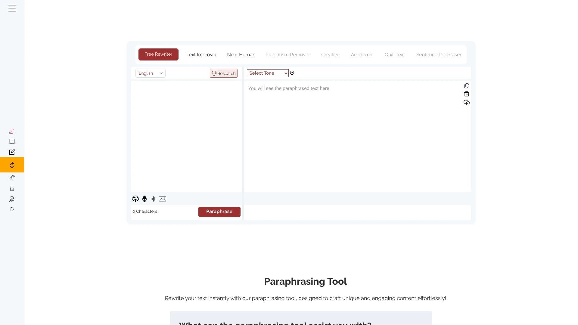 Paraphrasing Tool AI website preview