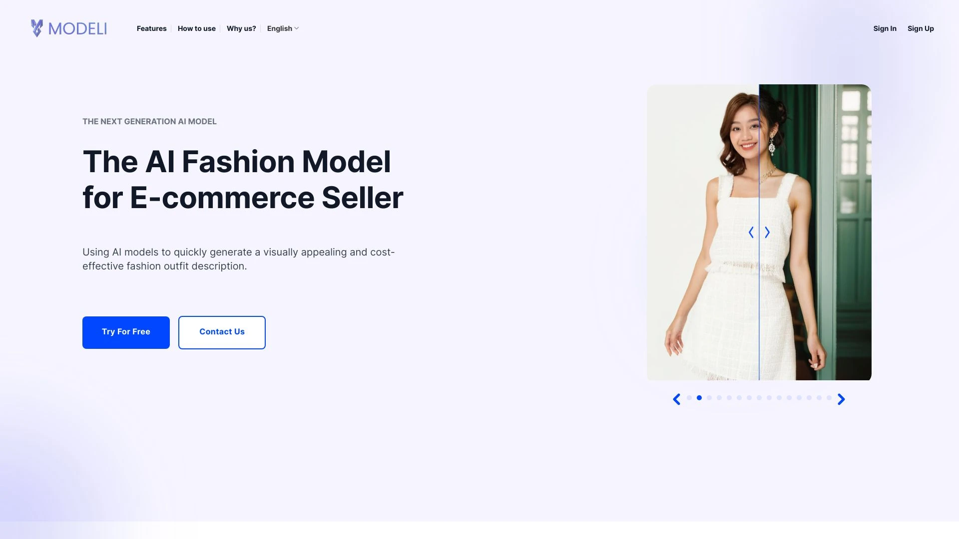 Modeli.ai website preview