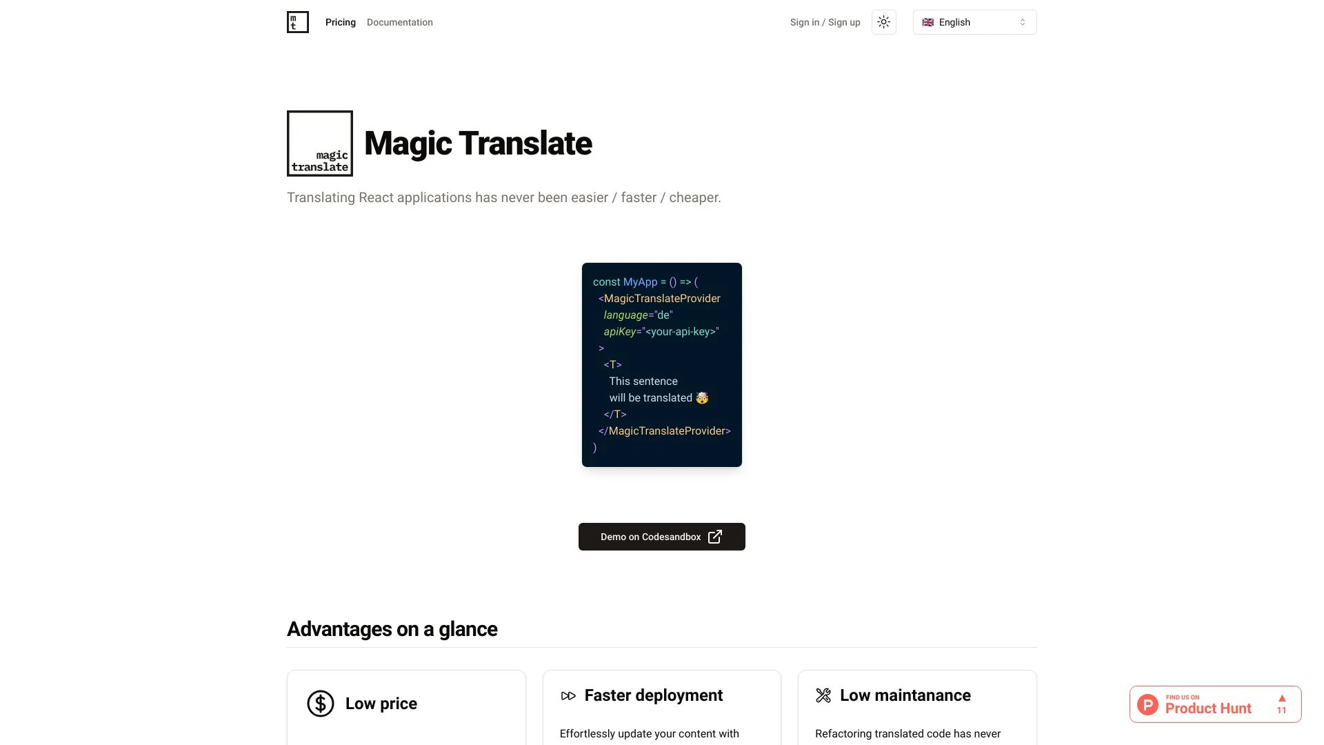 Magic Translate website preview