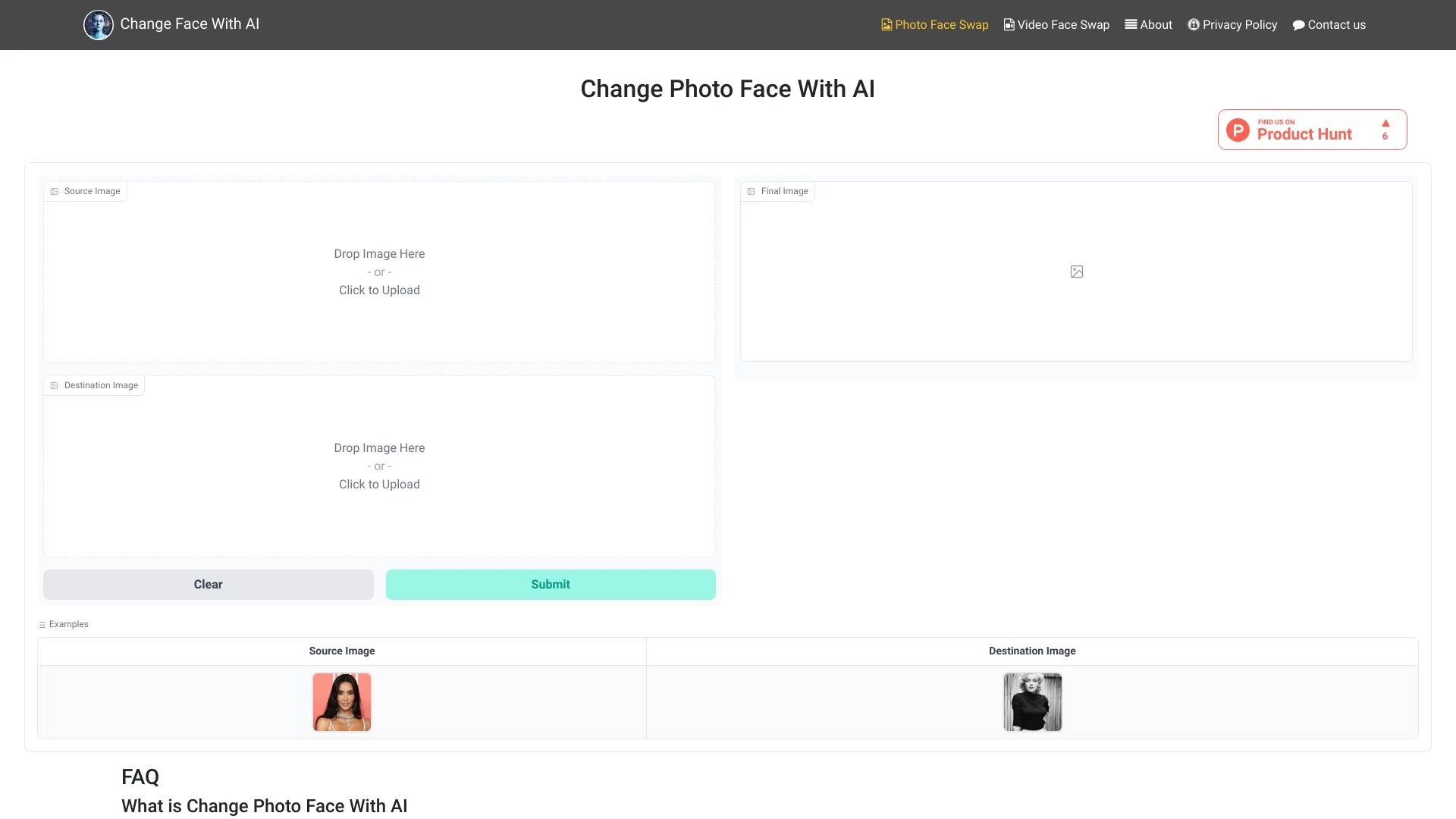 Change Face With AI website preview