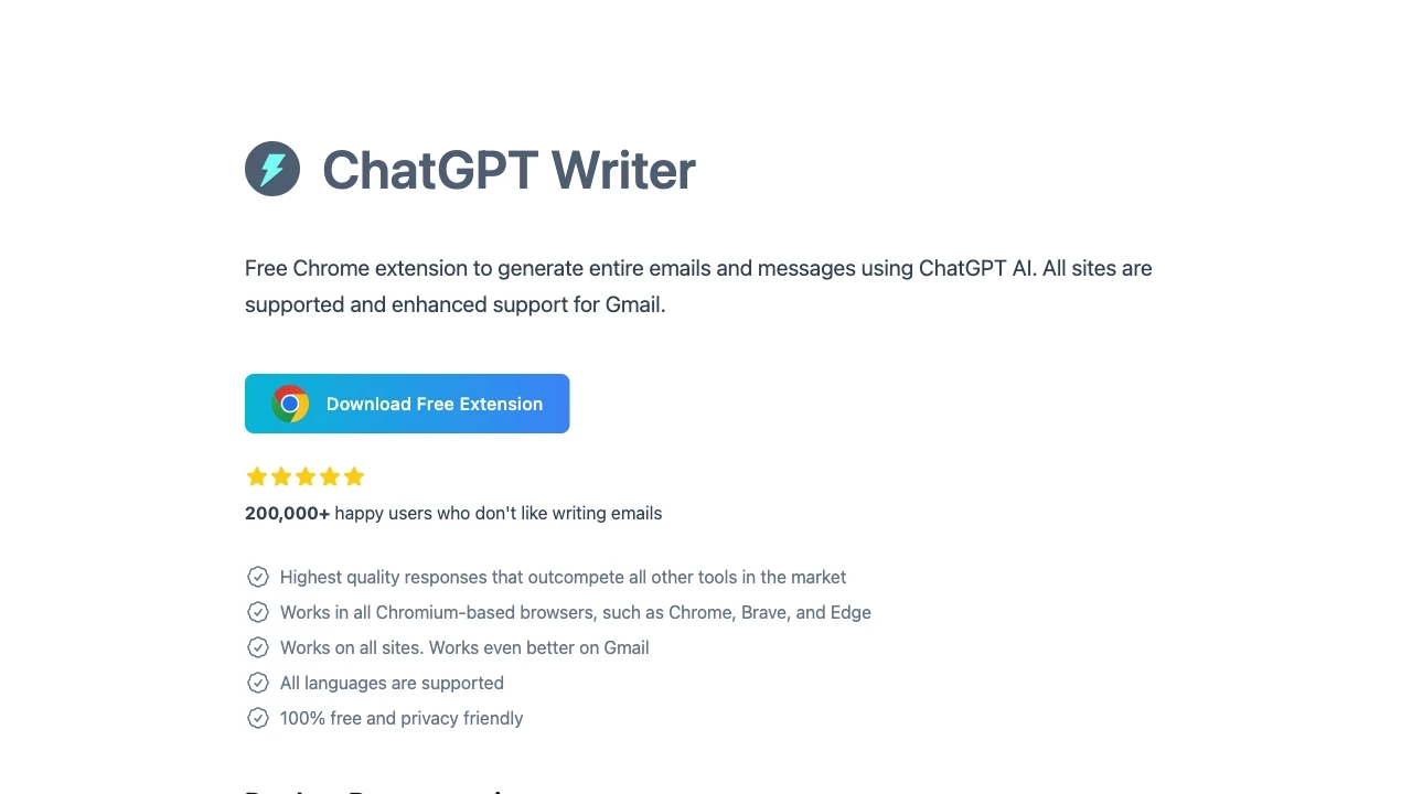 ChatGPT Writer website preview