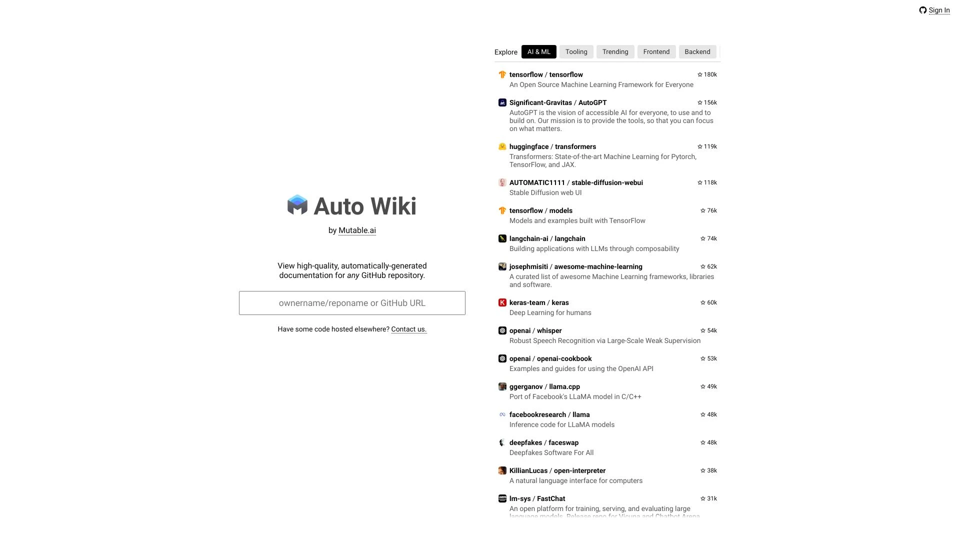 Mutable.ai Auto Wiki website preview