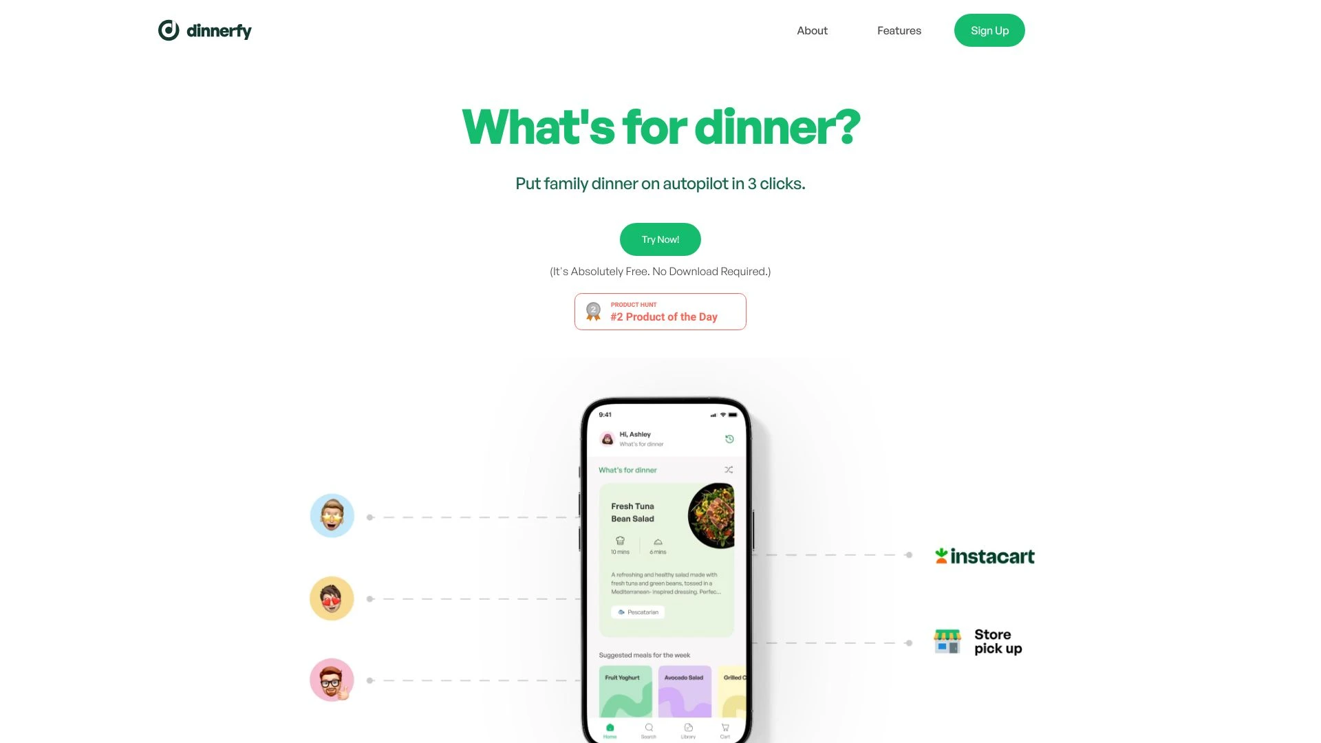 Dinnerfy website preview