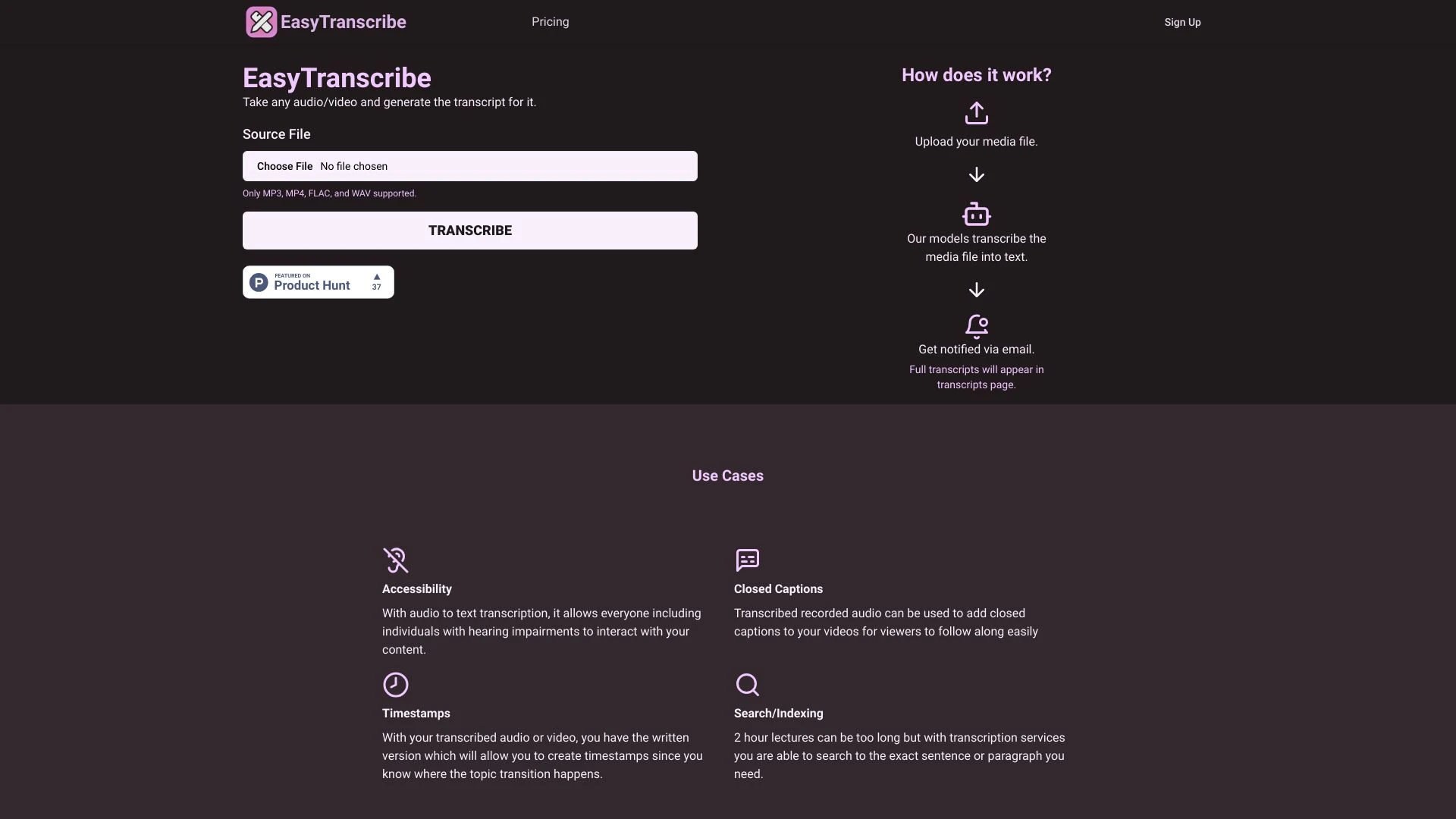 EasyTranscribe website preview