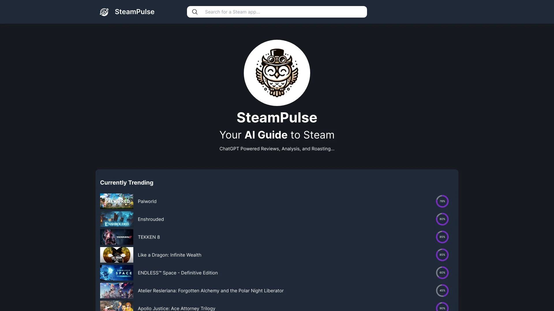 SteamPulse website preview