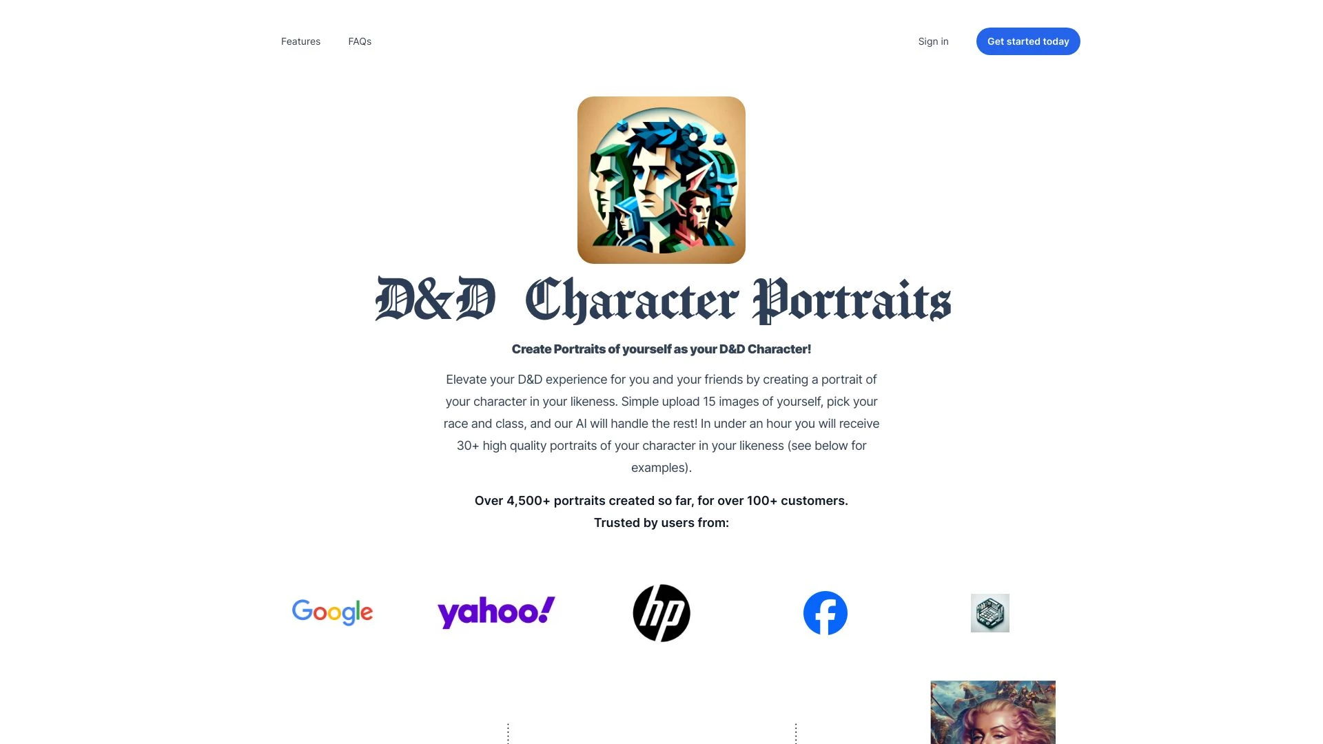 D&D Character Portraits website preview