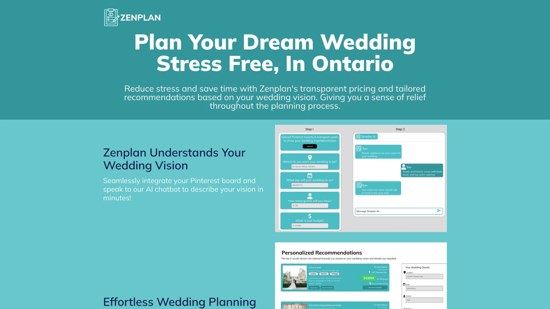 Zenplan - Wedding Planning website preview