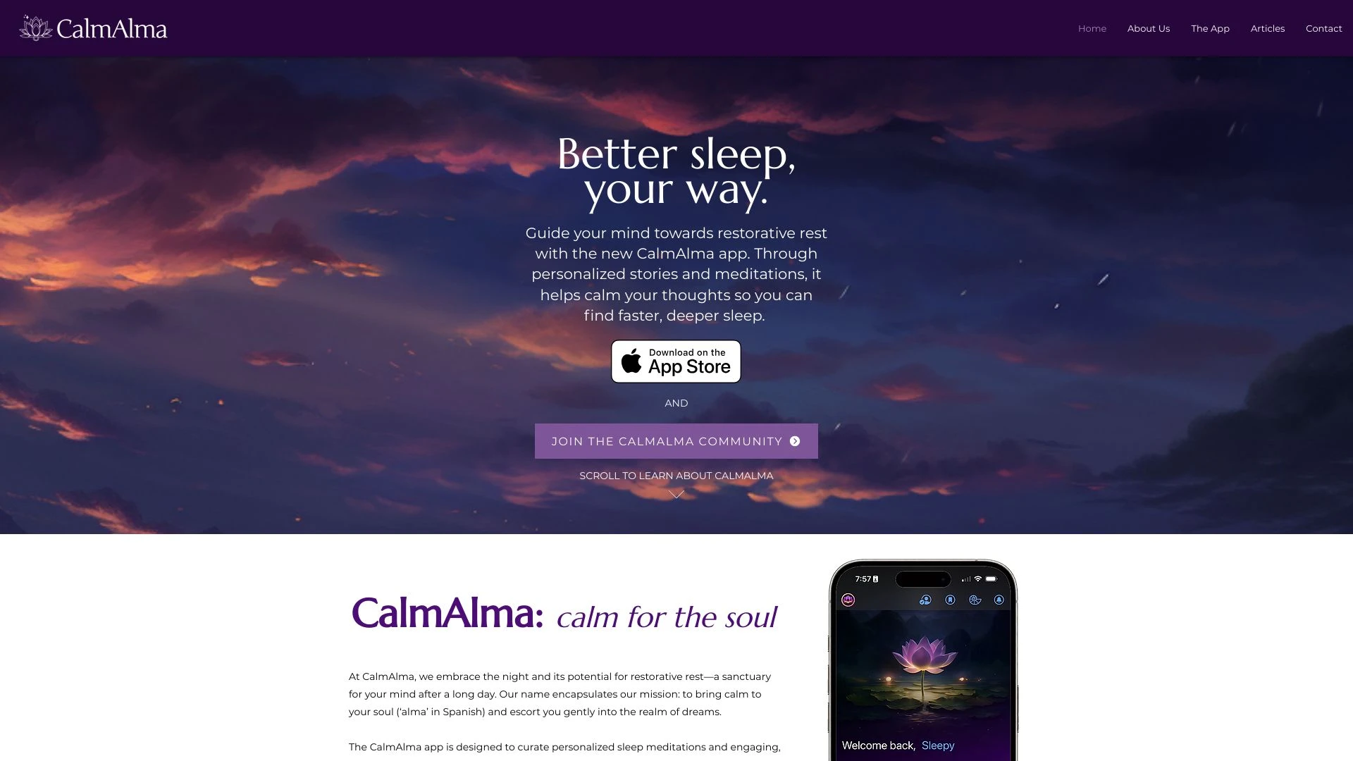 CalmAlma website preview