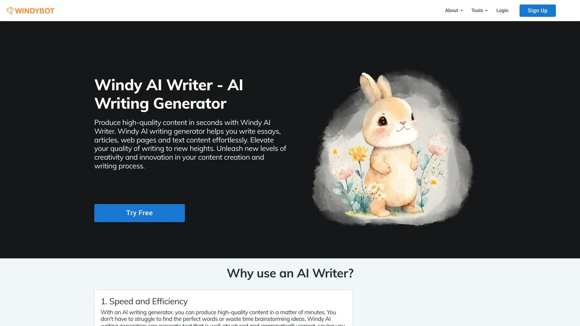 WindyBot AI Writer, Art & Image Generator website preview