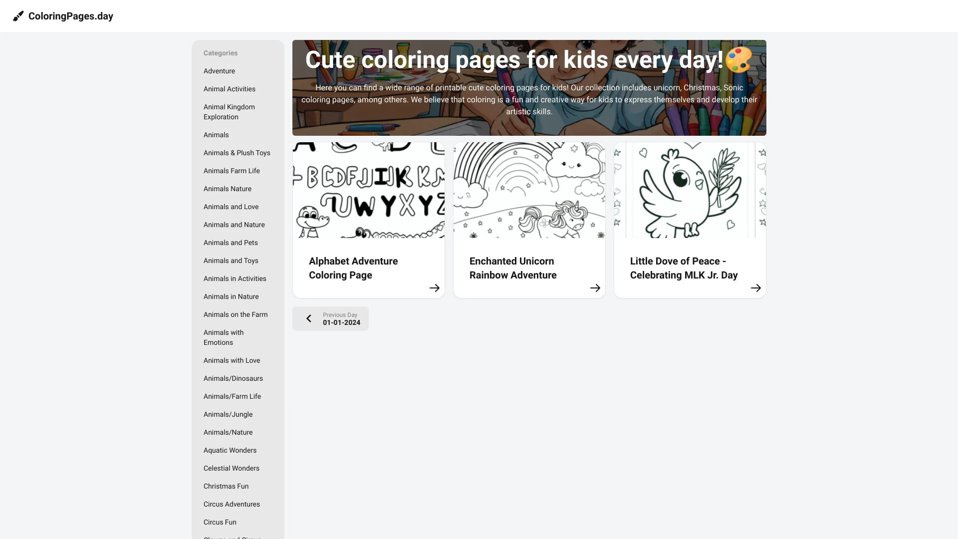 Coloring Pages Every Day website preview