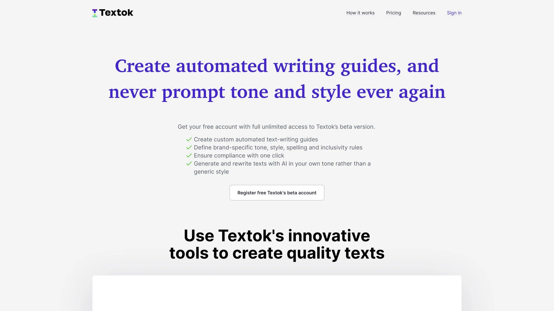 Textok website preview