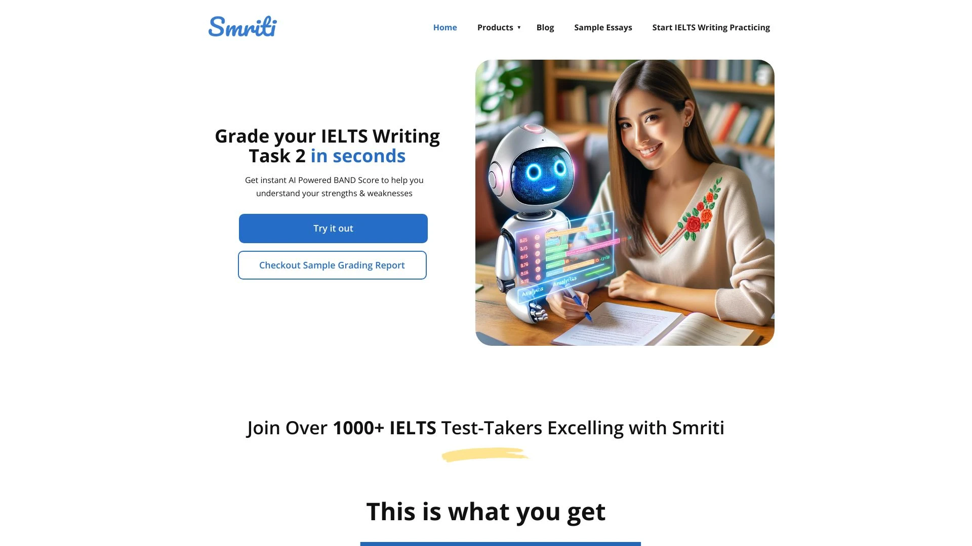 Smriti - IELTS Writing Checker AI Powered website preview