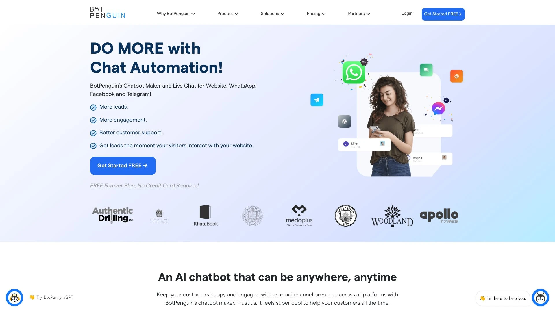 BotPenguin Chatbot website preview